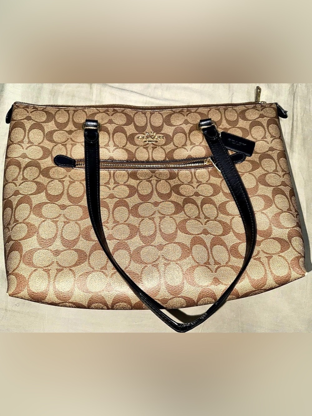Coach City Zip Tote In Signature Canvas Brown & Black